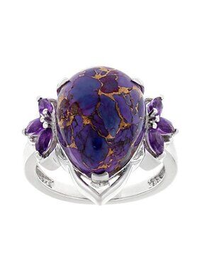 Purple Turquoise Amethyst Sterling Silver Statement Ring Size 10